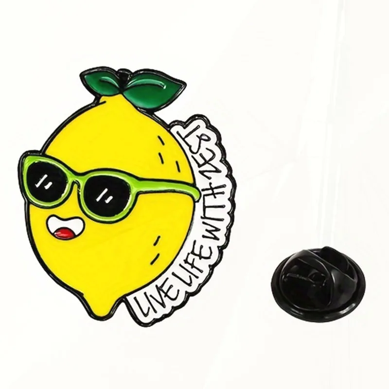 Pines personalizados para camisa y bolso de solapa, insignia de fruta, regalo de joyería de dibujos animados, esmalte de limón, Vie, 4 unidades por juego