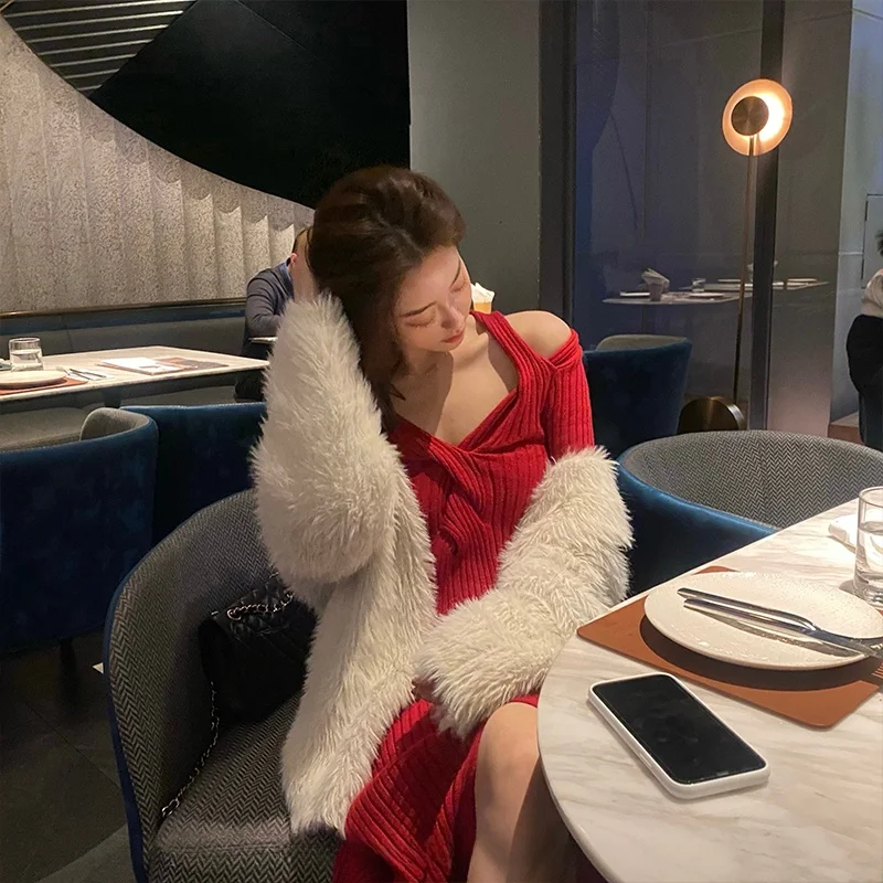 Vêtement d'extérieur en fausse fourrure chaude pour femmes, style décontracté, tube droit, long, uni, cardigan, manteau