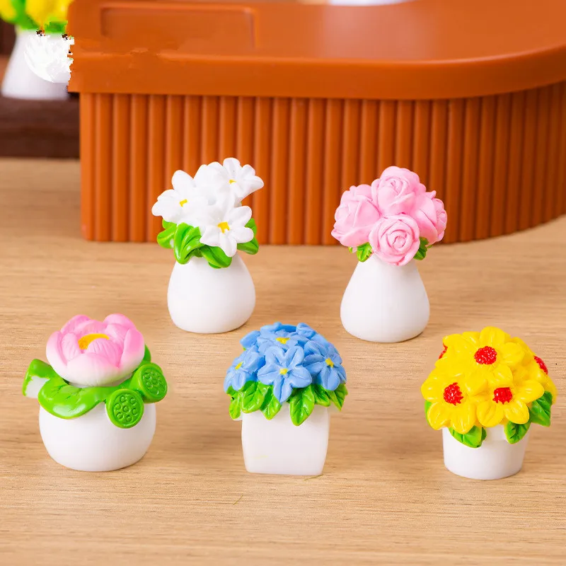 Figurines Miniatures Simulated Flower Potted Plant Micro Landscape Ornaments For Home Decorations Room Decor DIY Car Decoration