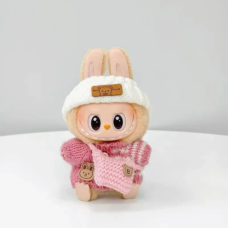 

For 15-17cm Labubu Doll Accessories Outfit Clothes Bear Label Hat Love Sweater Set Cute Decoration Little Clothes Toy Collectors