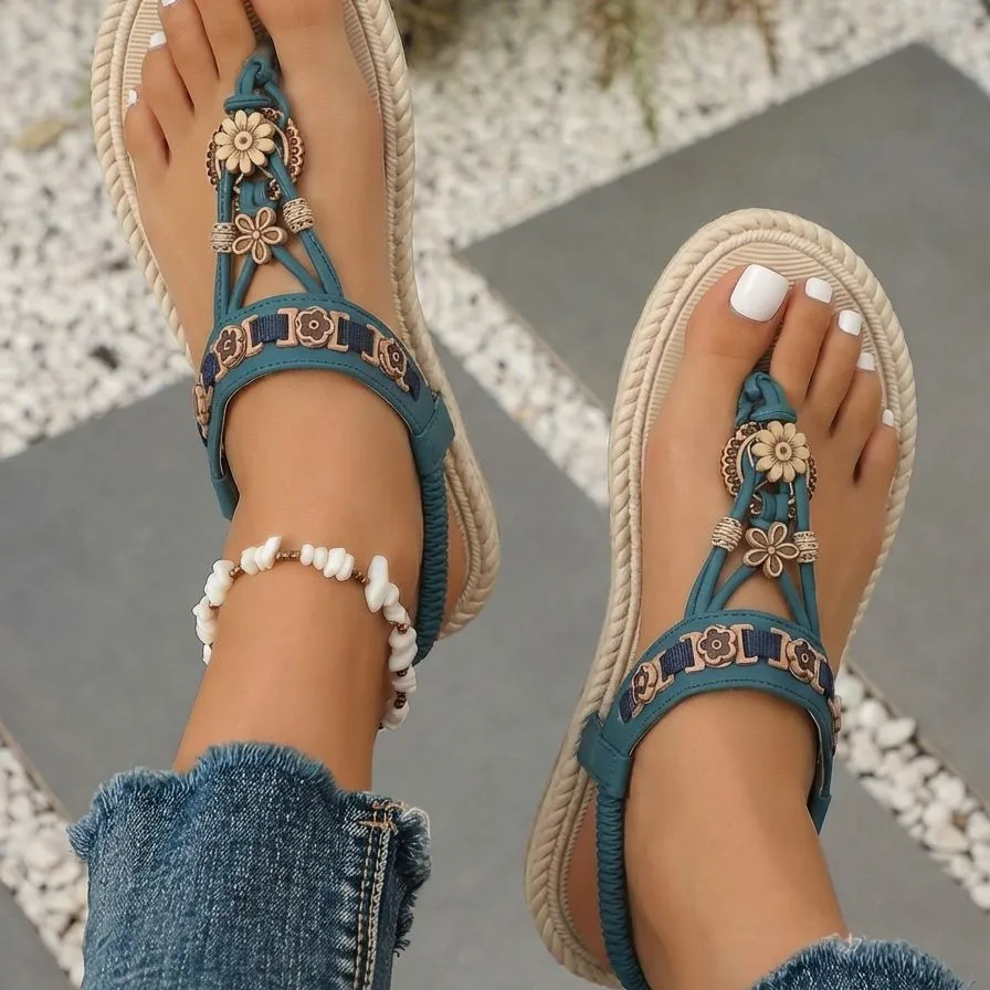 Bohemia Style Flats Sandals Women Summer Slip On Clip Toe Beach Sandles Woman Lightweight Plus Size 43 Gladiator Sandalias