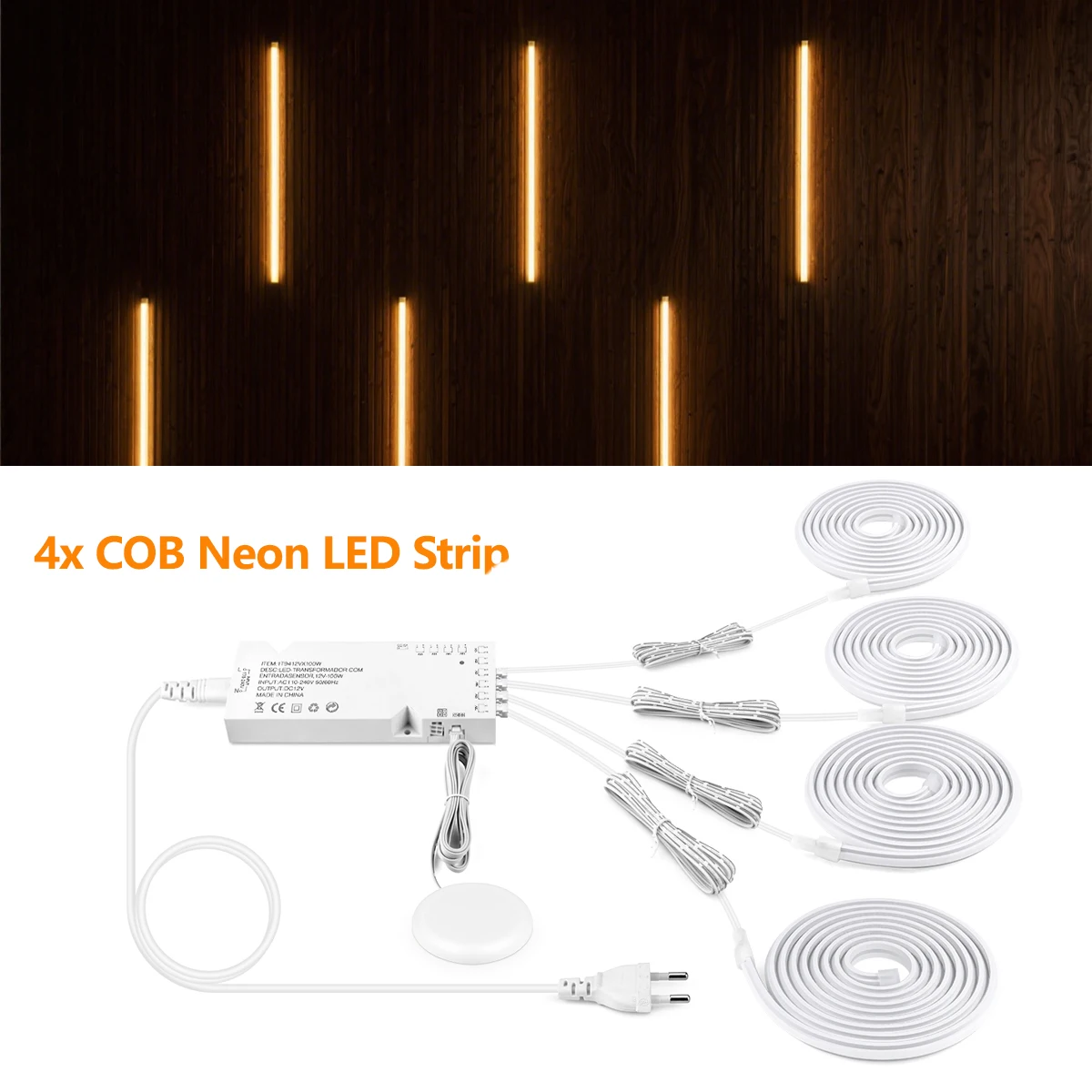 24 V COB-LED-Streifen unter dem Schrank, Neonband mit Touch-dimmbarem Schalter für Schrank, Vitrine, Regal, Wand, Akustikplatte, Dekor