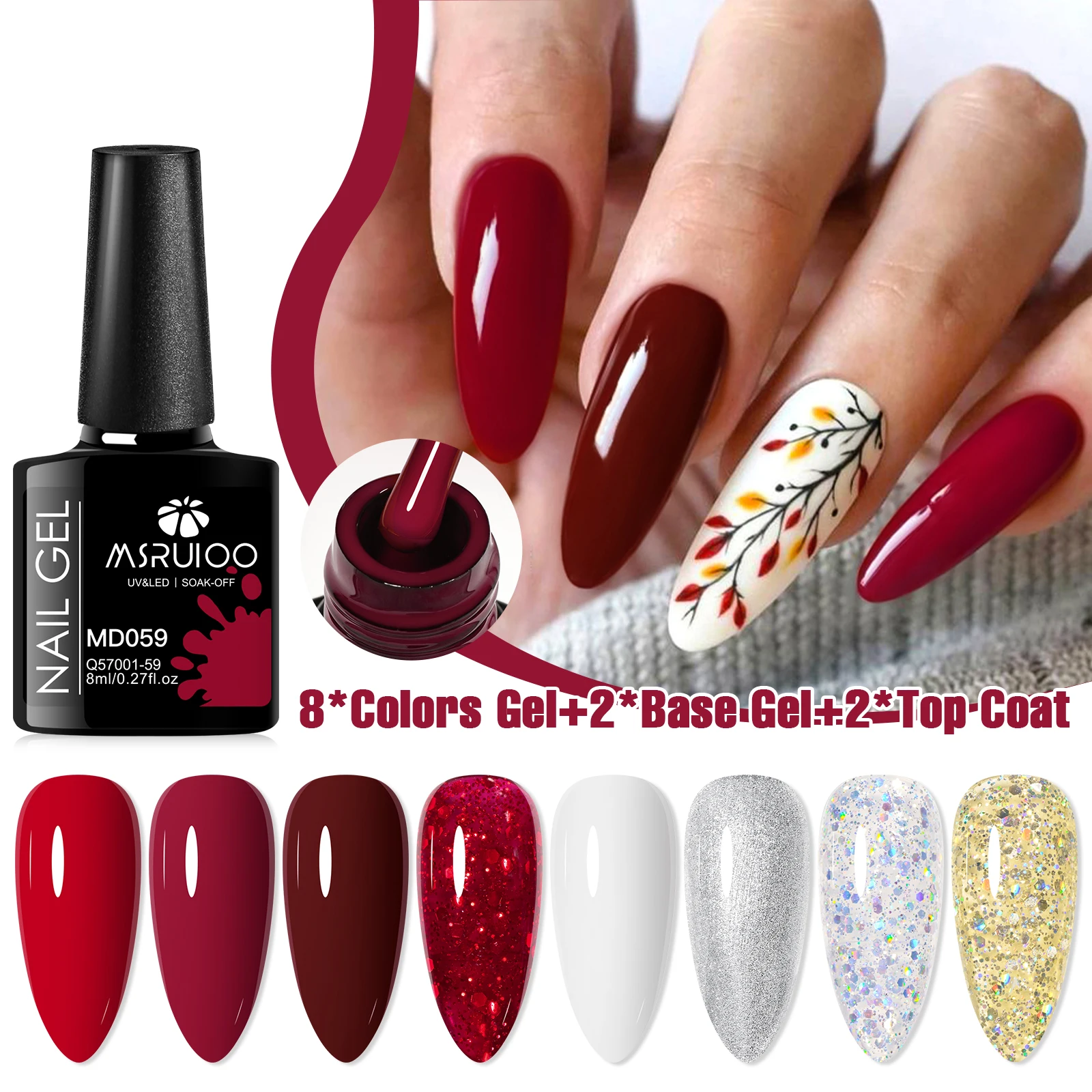 

12PCS/SET MSRUIOO Rose Red Pink Color Gel Nail Polish Autumn Winter Hot Sale Long Lasting Soak Off For Manicure Nail Art Varnish