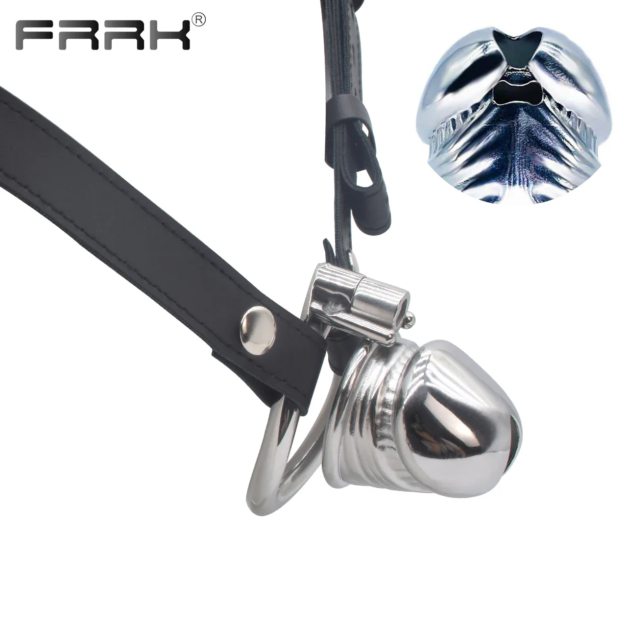 FRRK Stainless Steel Chastity Cage Device With PU Band Belt for Men Gay Sissies Sextoys Metal Cock Cage Realistic Penis Rings