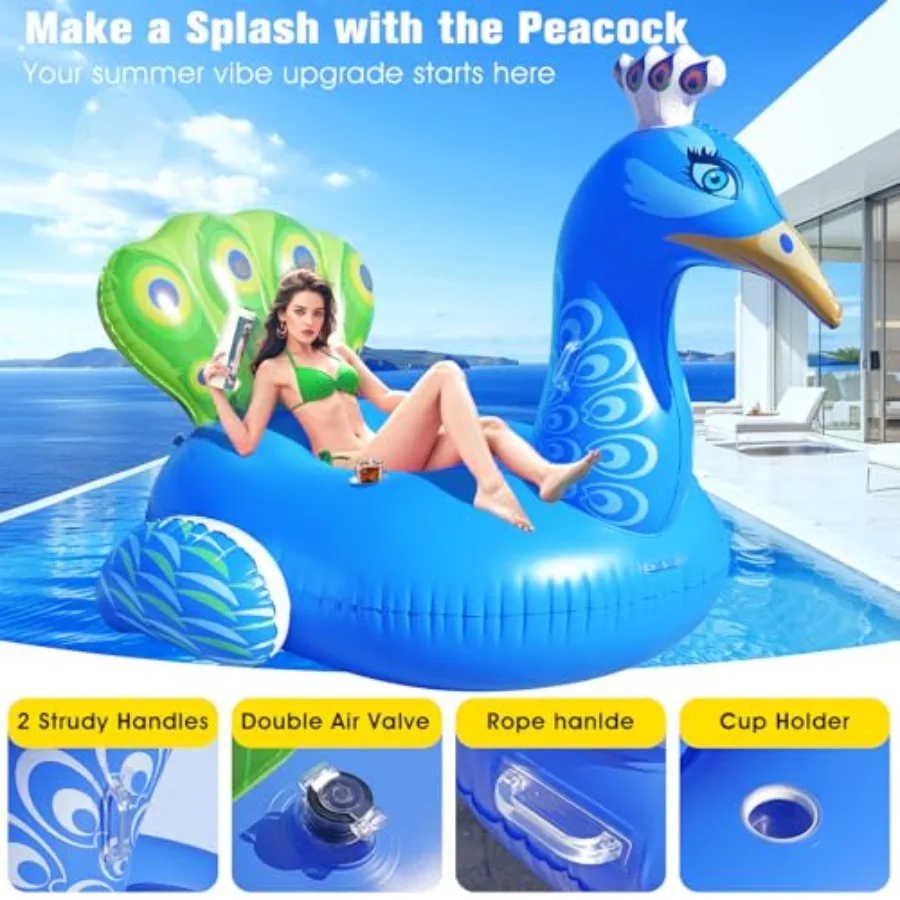Opblaasbare Pauw Zwembadvlotter Gigantische Grappige Zwembad Drijft voor Volwassenen Zware Opblaasbare Ligstoel Grote Dierenrit-On Float voor S