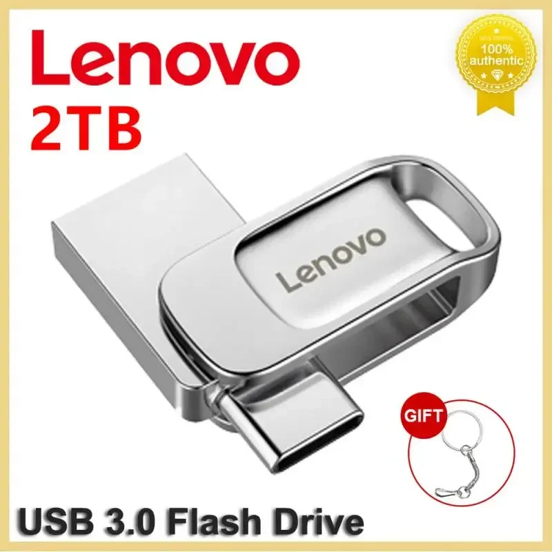 Lenovo-USB Memory Flash Drives, Pen Drive, Tipo C, Alta Velocidade, USB 3.0, Pendrive Impermeável, U Disk, Presente para PC, 128TB, 2TB, 1TB