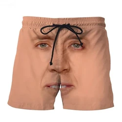 New Nicolas Cage Funny Face Graphic 3D Print Beach Shorts Men Women Surfing Board Shorts Oversized Swimwear Trunks Kids Clothing