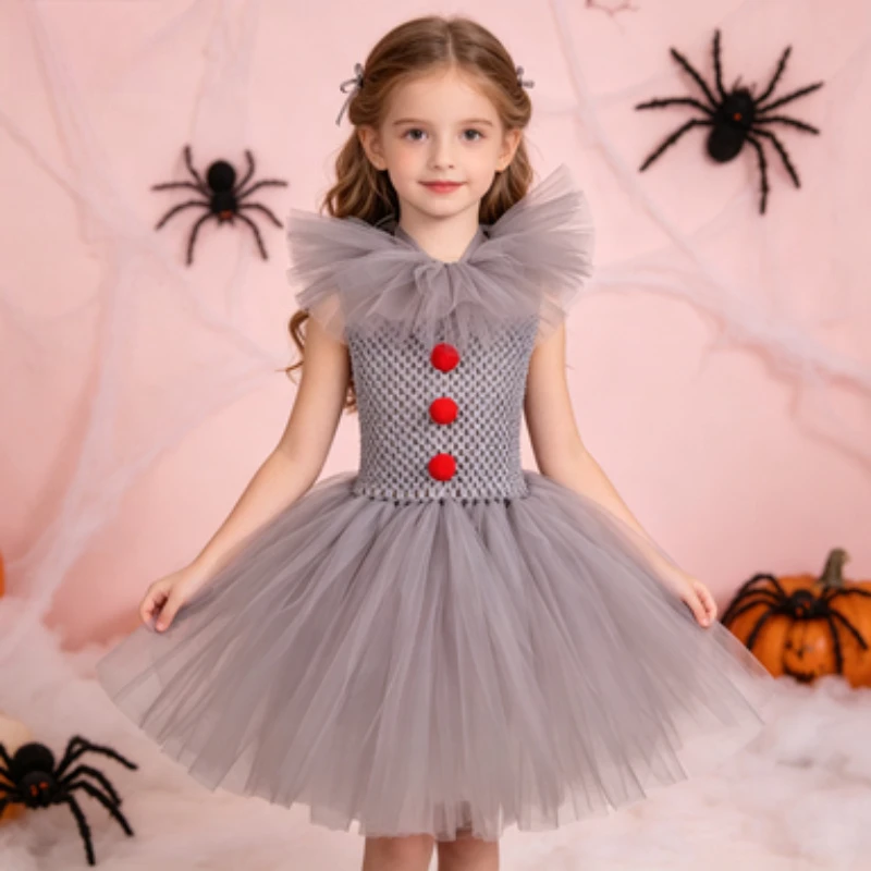 

Halloween Girls' Clown Theme Dress, Children's Festival Party Role Play Costume Dress, Children's Day StagePerformanceTutu Dress