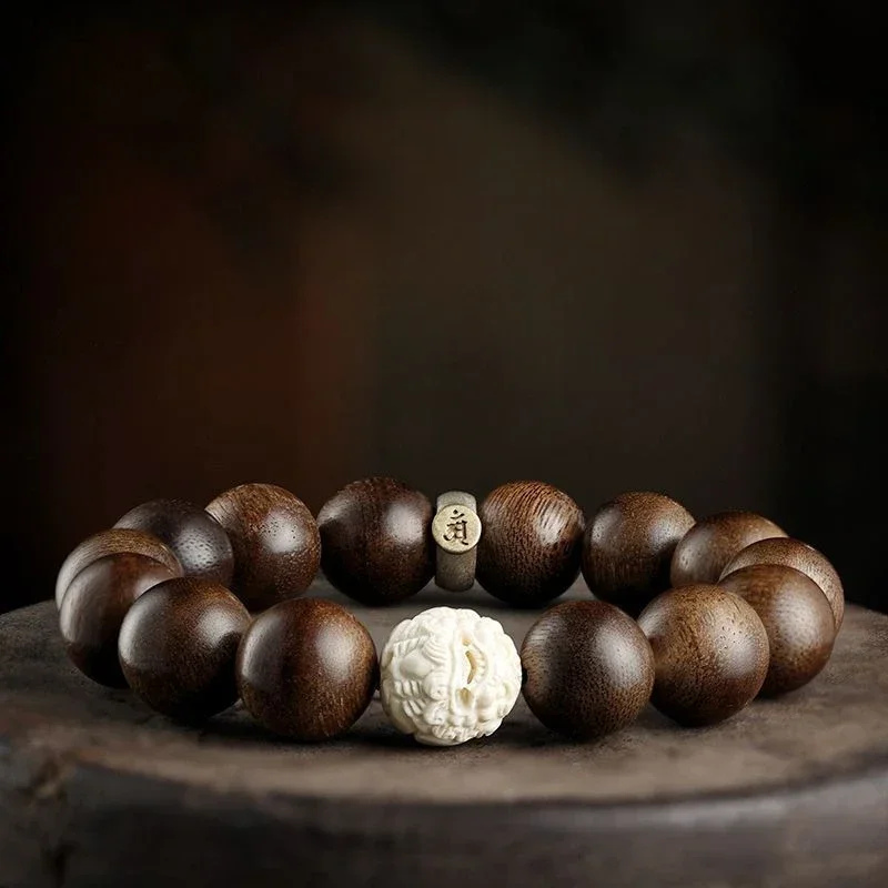 

Natural Eaglewood Mammoth Ivory Bracelet Buddhist Kalimantan Void Tibetan Bodhisattva Bracelet for Men