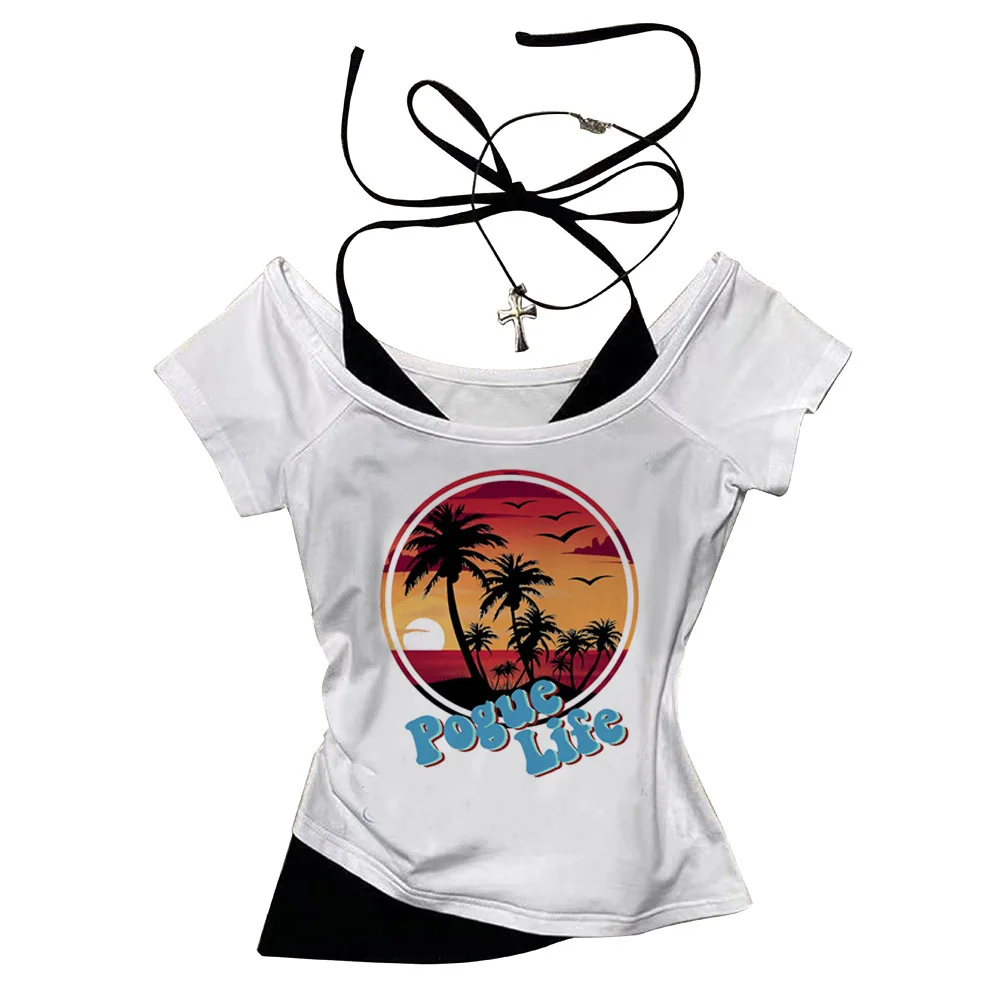 Jj Outer Banks crop top cute harajuku summer gyaru babydoll y2k 2000s shoujo girl style teens tees