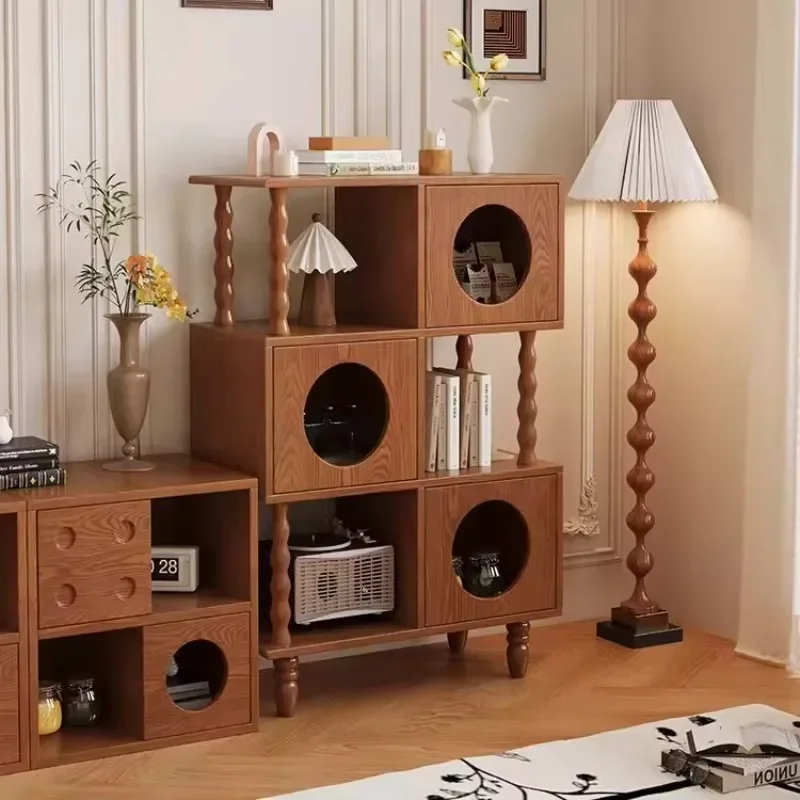 Square grid shape corner narrow height sideboard, modern cupboard sideboard black brown wooden sideboard