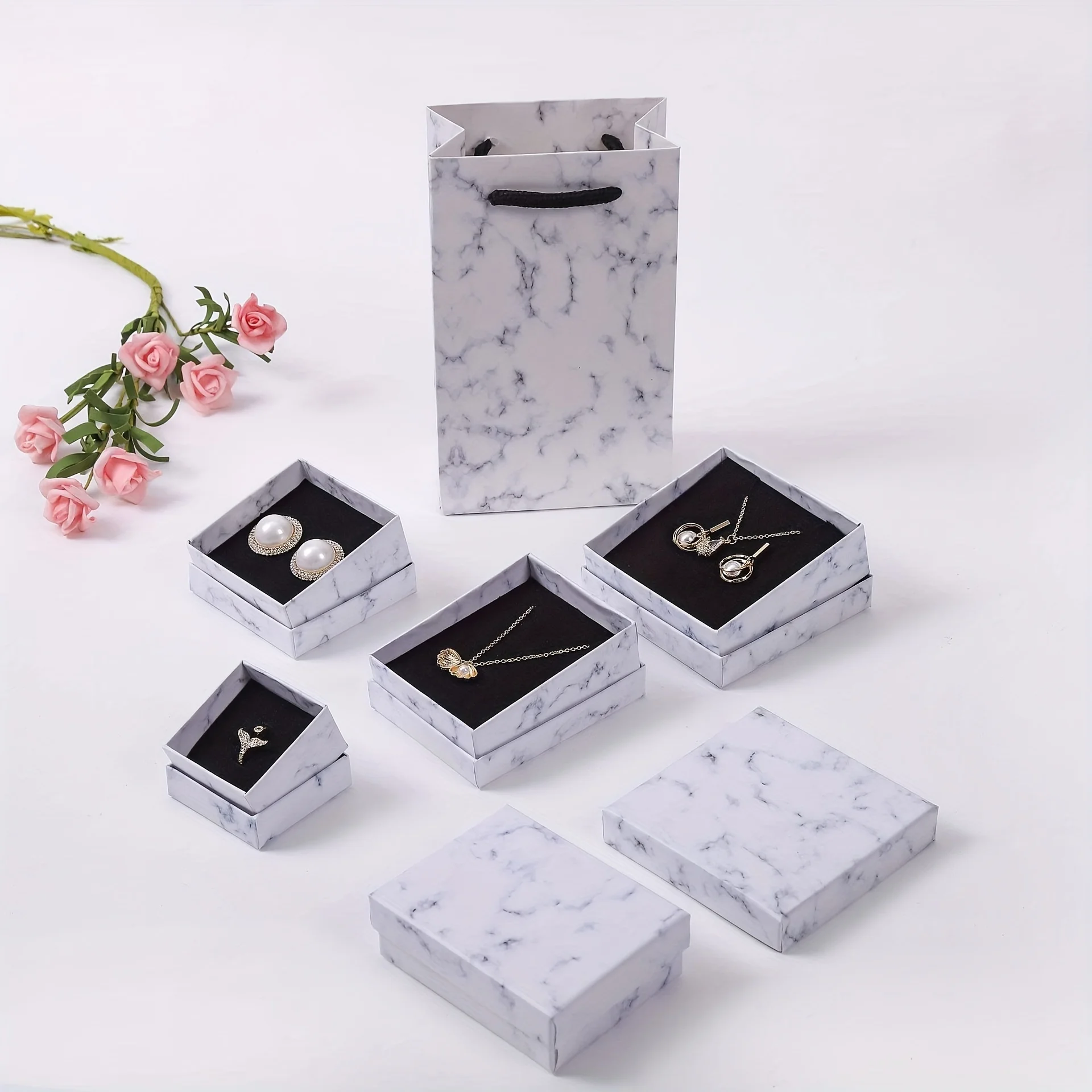 7 Size Gift Packaging Marble Stripe Jewellery Box Bracelets Ring Necklace Jewelry Set Box Packaging Handbag For Gift Boxes