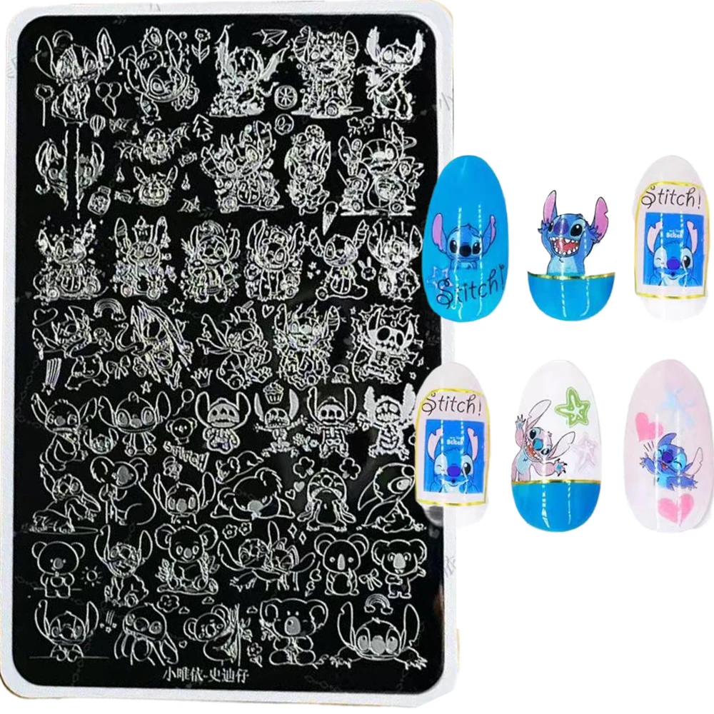 1pc Stitch Angelo Adesivi Piastra per timbri per unghie Cartoon Anime Personaggi Nail Art Stencil Lilo e Stitch Accessori per timbri per unghie *