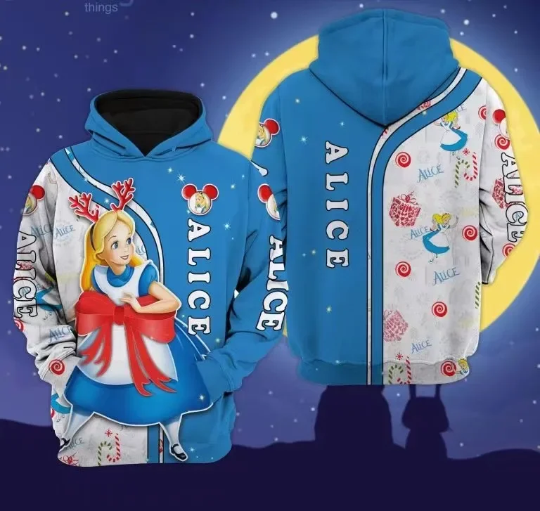 

Disney Alice In Wonderland Christmas 3D Hoodie Men's Women's Disney Cartoon 3D Hoodie Zip Hoodie