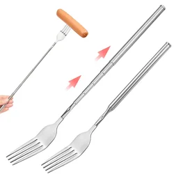 Retro Fork BBQ Telescopic Extendable Dinner Fruit Dessert Long Handle Fork Stainless Steel Cutlery Fork Tableware Bento Box