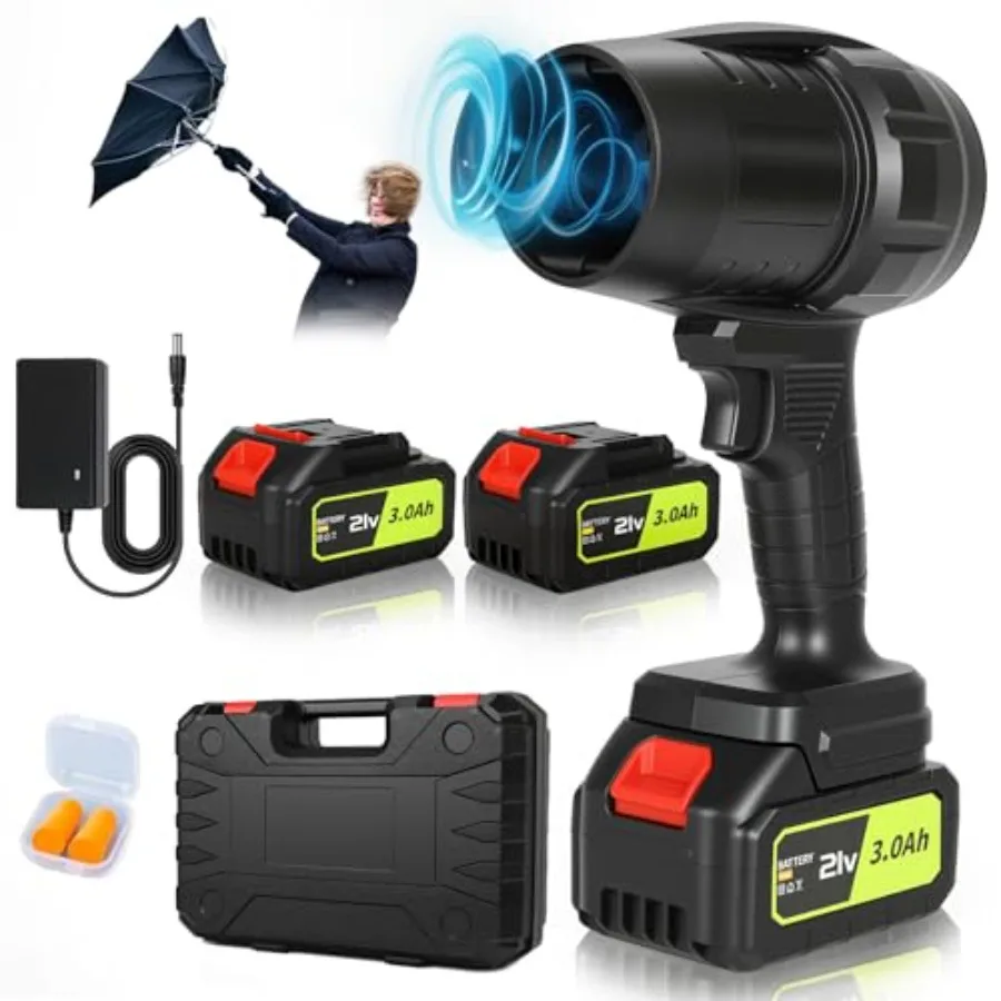 

Cordless Leaf Blower with 2 x 3.0Ah Batteries and Fast Charger - 750CFM 280MPH Handheld Electric Corded Blower Turbo Jet Blower