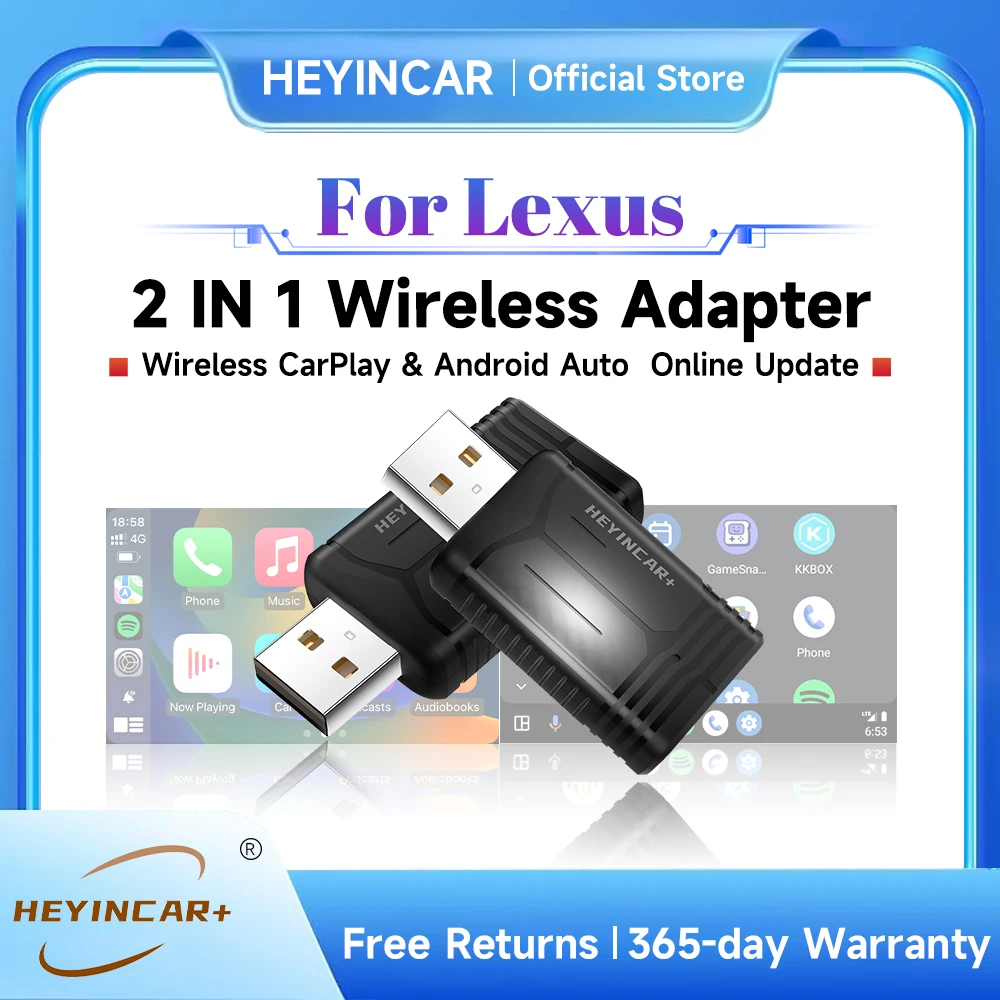 2024 New HEYINCAR 2IN1 Wireless Adapter Android Auto CarPaly Wireless Box For Lexus ES 200 300 RX NX UX GX LX IS LS