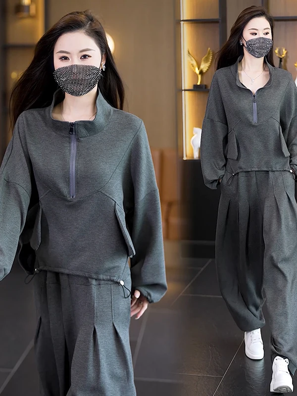 

Модный свободный женский комплект из двух предметов, дышащий, удобный, повседневный, осенняя коллекция больших размеров, комплект одежды Sli