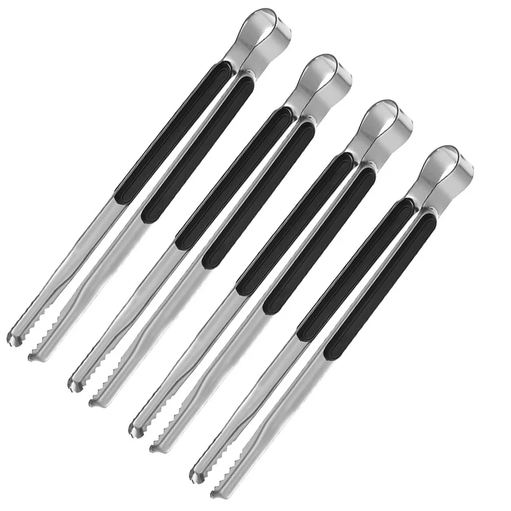 

4pcs Black Stainless Steel Kitchen Tongs Grill Bread Clips Pasta Ice Multi function Food Tong Barbecue Accessory Heat Resistant