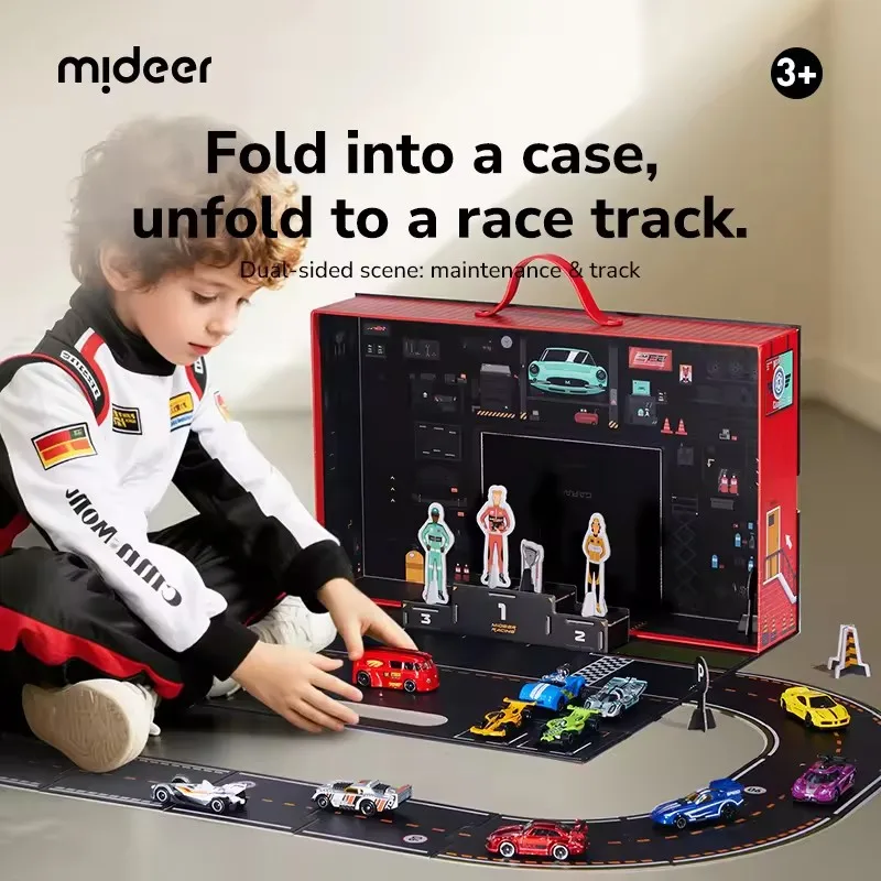 Mideer Speed Garage Track Set 3D Fold-Out Racing Box With 22 Cars 100+ Track Designs & Immersive Play Scene For Kids 3Y+