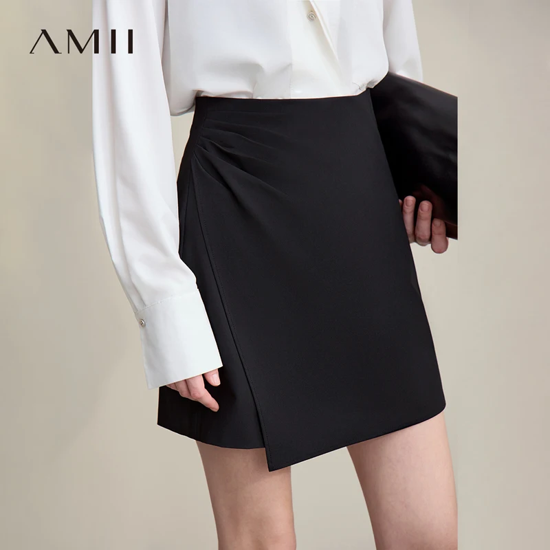 

Amii Mini Skirt 2026 Spring New Asymmetrical Pleated Short A-Line Skirt Commuter Solid Color Versatile Women's Clothing 12611004