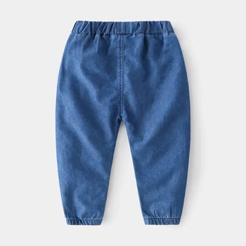 1-6Y Kids Boys Jeans Korean 2026 Spring Elastic Waist Denim Pants with Pockets Stylish Soft Autumn Casual Solid Color Trousers 2