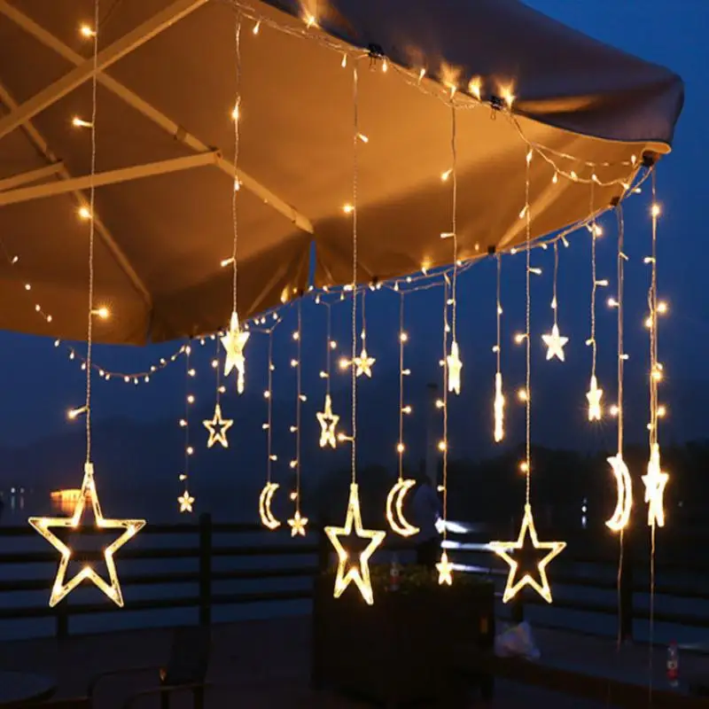 

Solar 3.5M Romantic Moon Star LED Curtain String Festival Garland Fairy Light Outdoor Garden Wedding Holiday Home Decor 8 Modes