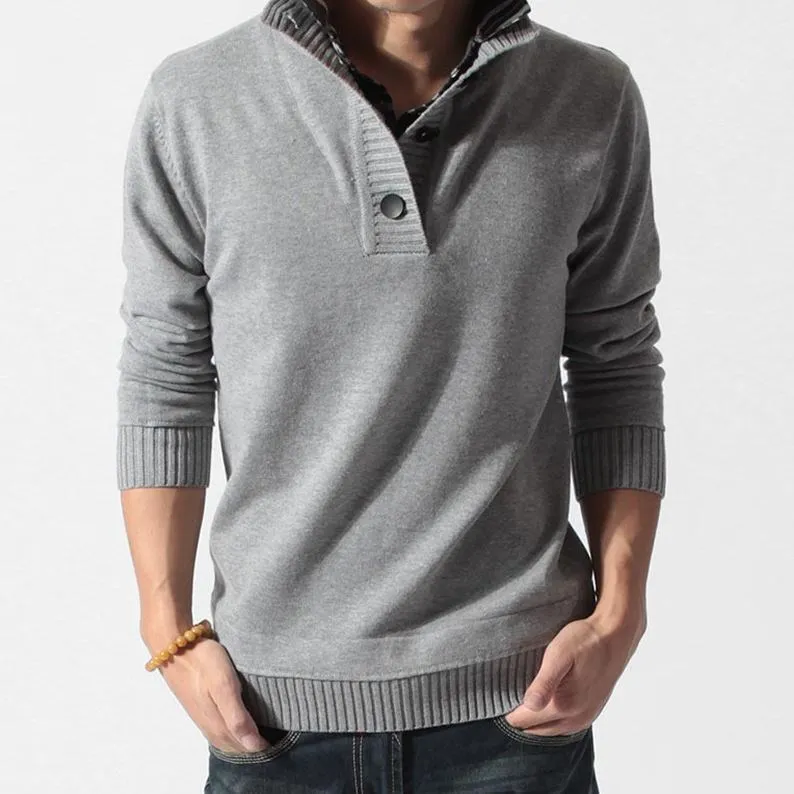 เสื้อสเวตเตอร์ถักคอตั้งทรงเข้ารูปสำหรับผู้ชาย ลายดอกไม้ปัก ดีไซน์ทันสมัย ให้ลุคดูอ่อนเยาว์