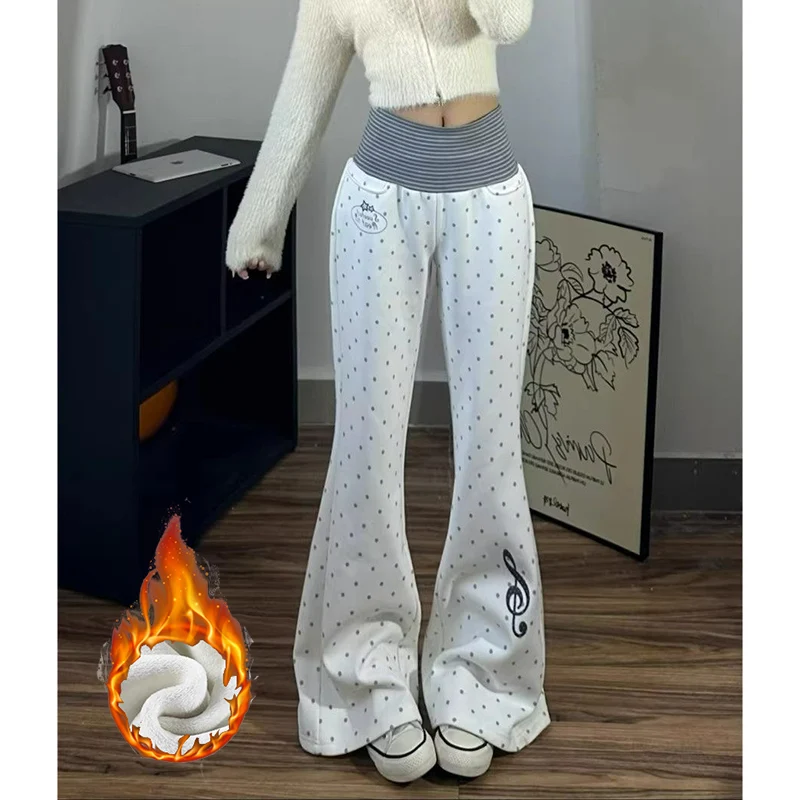 2026 Winter Damen Schnee Warme Fleece-Hose Mädchen Hochgeschnittene Slim-Fit-Hose Damen Koreanische Designer Thermo-Schlaghose