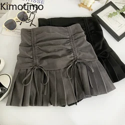 Kimotimo gonna donna Casual coulisse pieghettata a vita alta a-line gonne corte 2024 estate dolce solido sottile tutti i vestiti abbinati