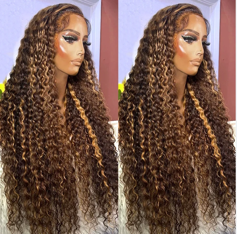 Peruca dianteira do laço longo Kinky Curly, fibra pré-arrancada, cor macia Ombre, cor preta, 26 ", 180% Densidade Destaque