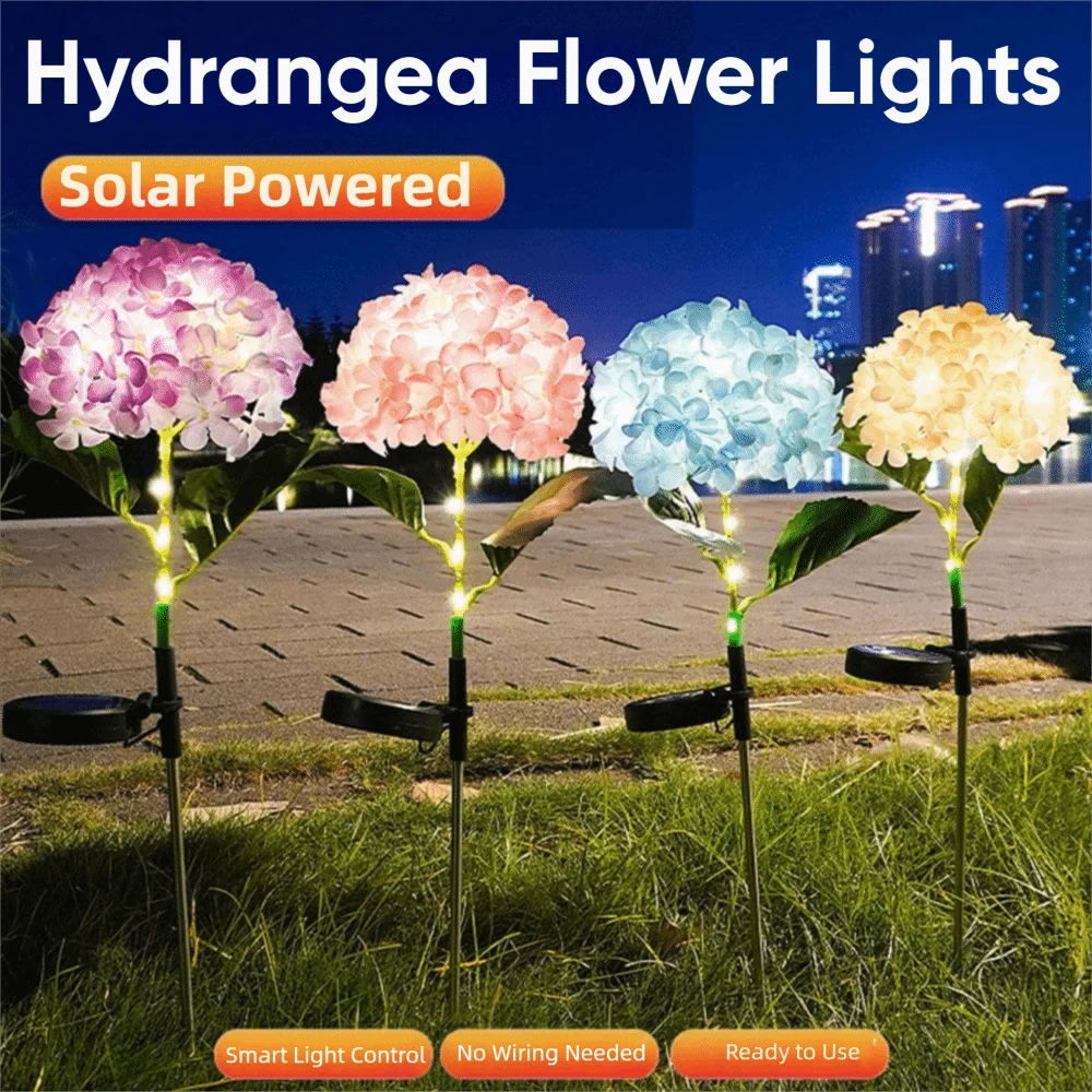 Realistic LED Hydrangea Lights Decorative Lighting Simulated Flower Solar Embroidered Flower Lamp Solar Powered Ground Mounted