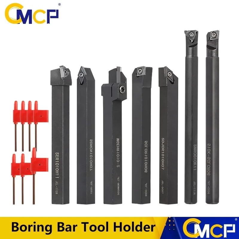 CMCP CNC Turning Tool 7pcs Lathe Boring Bar Kit 10mm Shank Carbide Insert Blades Turning Tool Holders+Wrenches+Insert Blades