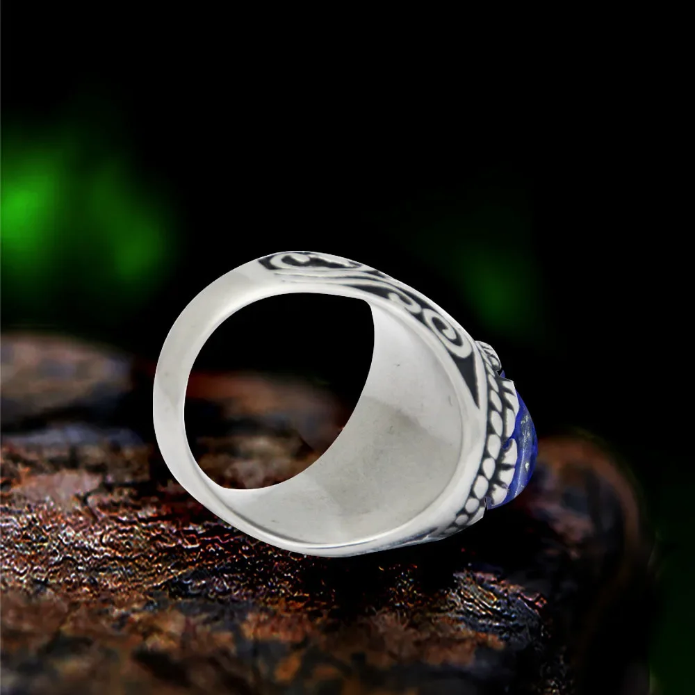 Oval Lapis Lazuli Stainless Steel Rings Natural Stone Leaf Plant Vintage Fashion Jewelry TR730