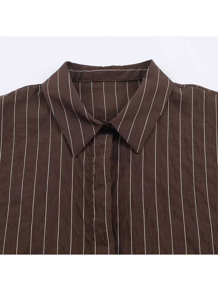 

HH Autumn Women Elegant Turn-down Collar Buckle Decoration Blouse Female Long Sleeve Single-Breasted Striped High Street Shirt