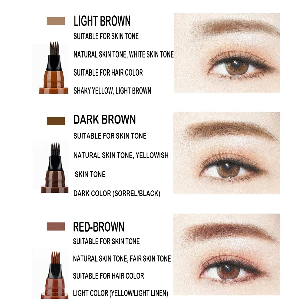 กันน้ำ 4 ง่าม 3D ดินสอเขียนคิ้วธรรมชาติยาวนานน้ำยาสีน้ำตาลปากกาเขียนคิ้วคิ้วแต่งหน้าความงามเครื่องสำอาง