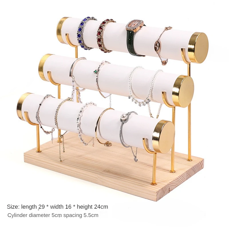 ثلاث طبقات سوار عرض المجوهرات حامل الحديد المطاوع خطوة خشبية أسفل سوار ساعة عرض موقف مجوهرات الدعائم