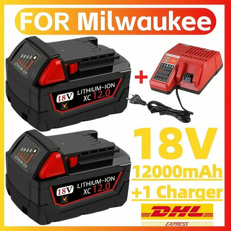 

6000mAH/12000mAH For Milwaukee M18 18V Replacement For Milwaukee M18B5 XC Li-ion battery 48-11-1815 2604-20 48-11-1850 charger