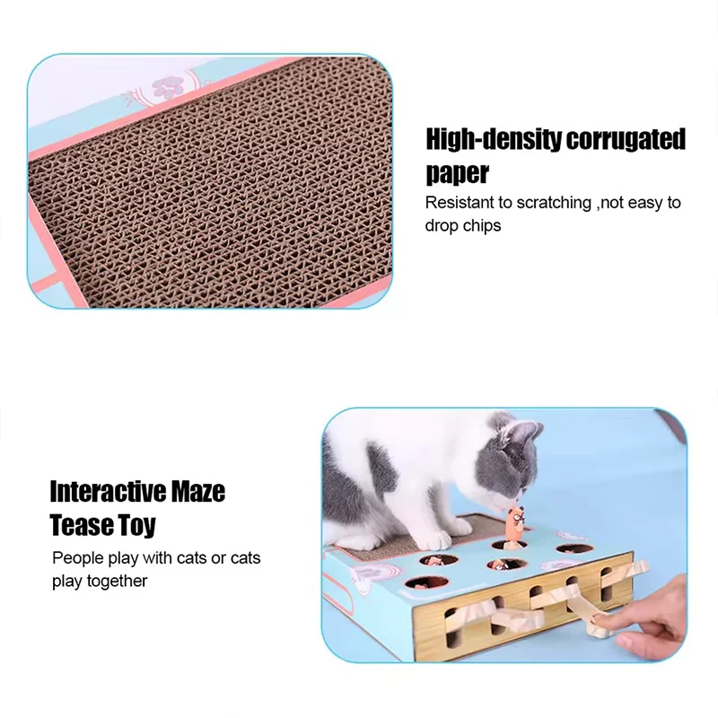 3-in-1 Interaktives Katzenspielzeug: Labyrinth-Spielbox mit Kratzbaum, lustigem Stab und Mausjagd-Funktion – Lernspielzeug für Katzen mit Gophers-Hit-Funktion – Detail 5