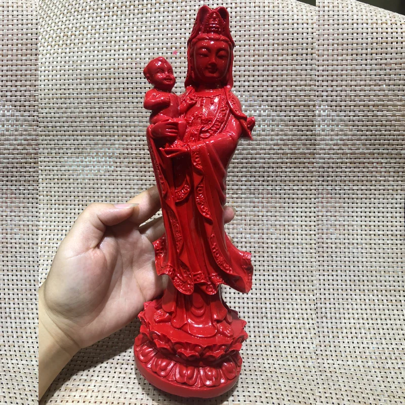 Red cinnabar, South China Sea Guanyin Bodhisattva Buddha statue, happy Guanyin Guanyin, giving birth to Guanyin Wangzi