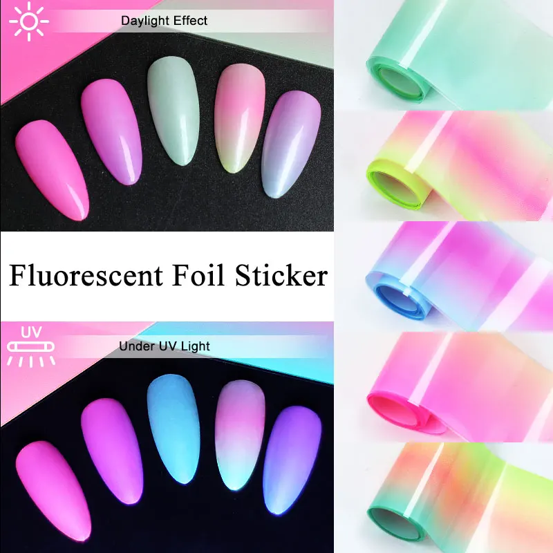 Nail Fluorescent Transfer Sticker Gradient Nail Art Decorations Luminous Color Stickers Nail Designs Manicure Accesorios Tools