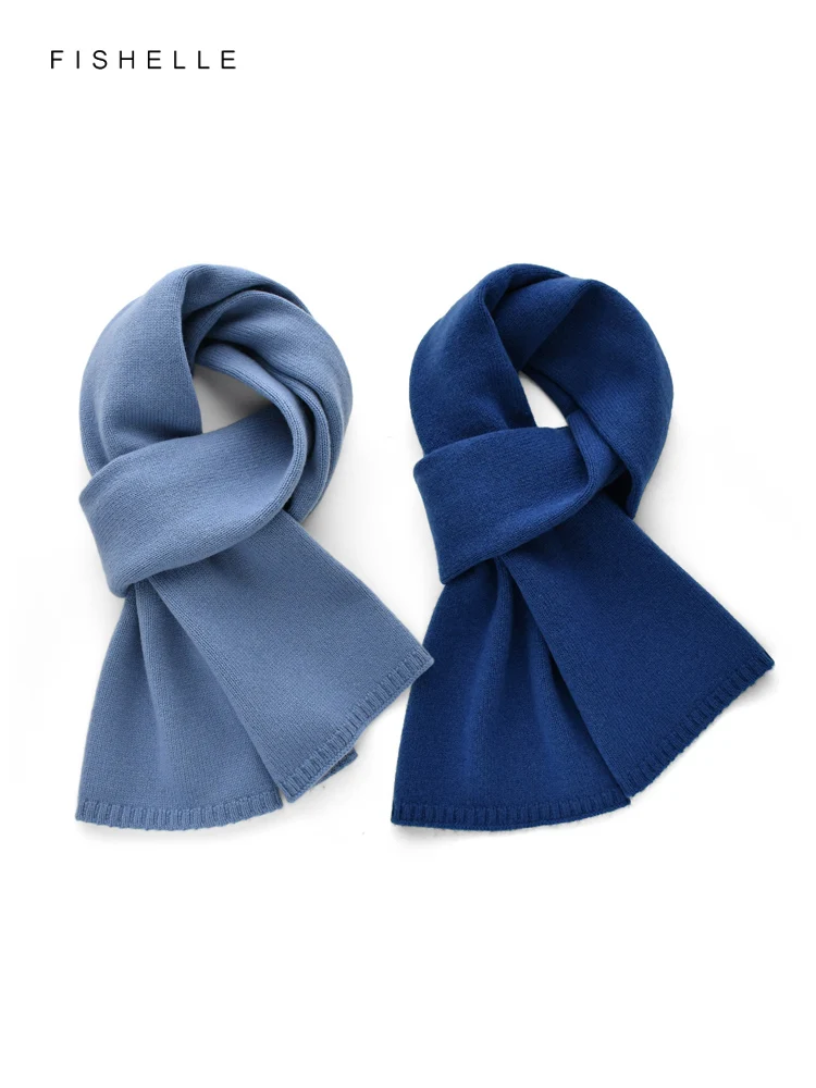 Morandi Blue Wool Scarf Women's Winter Warm Simple Pure Color Knitted Wool Scarves Luxury Kids Adults Gifts