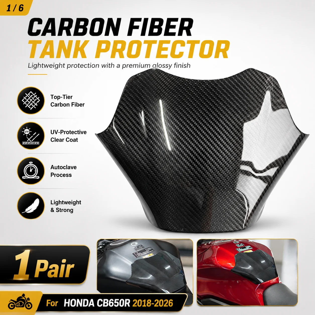 

For Honda CB650R 2018-2026 Carbon Fiber Motorcycle Side Fuel Tank Protective Cover UV Transparent Coating Cover Accessories