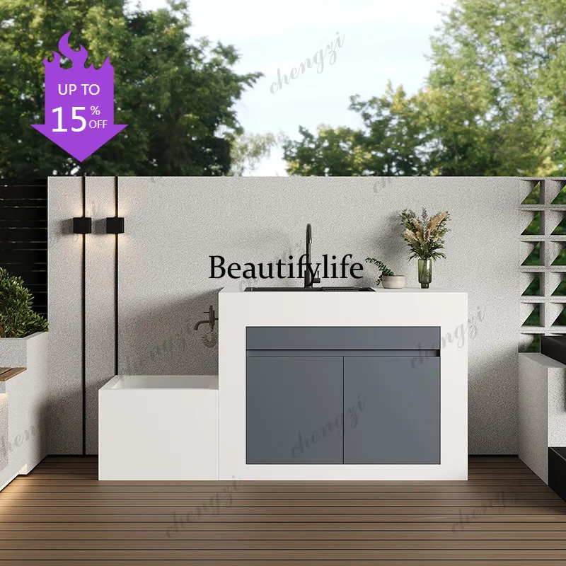 D8000   Outdoor Garden Washing Table Mop Pool Integrated Basin Customized Slate Columns Operation Island Pool