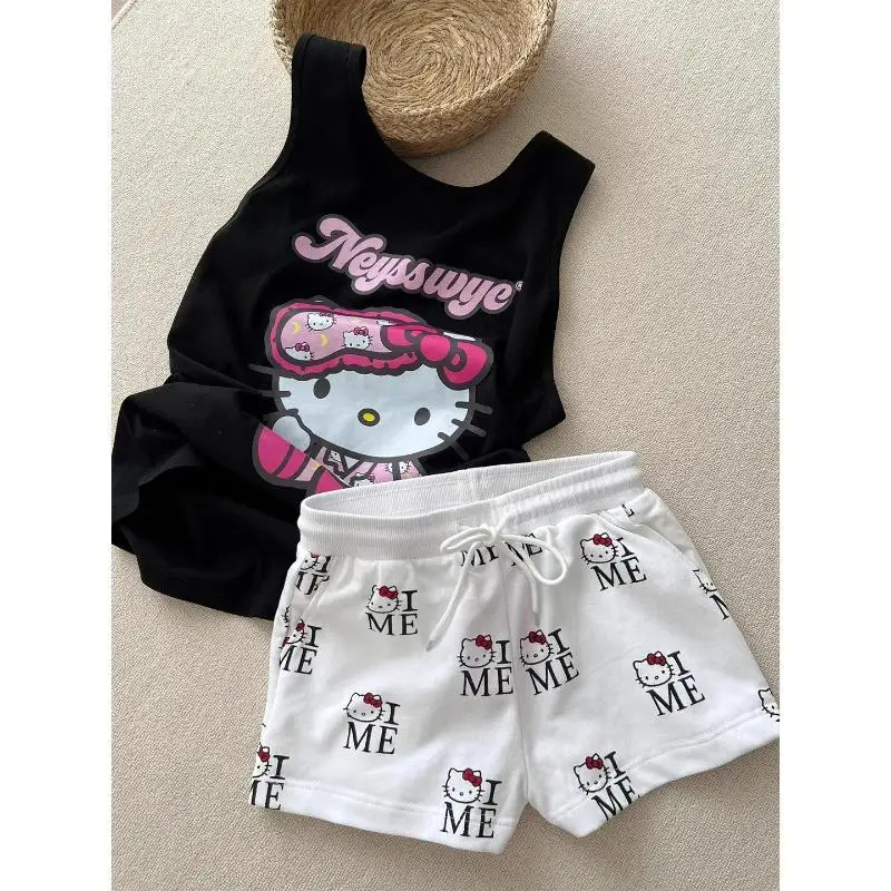 

Sanrio Summer Pajamas Hello Kittys Kawaii Suit Cute Girl Casual Comfortable New Style Round Neck Fashion Cartoon High End Gifts