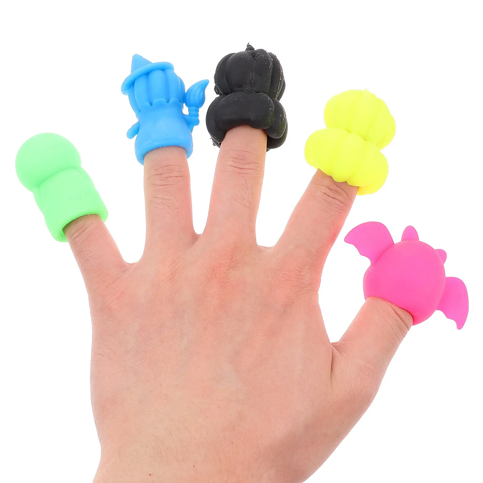 Halloween Finger Puppets Set – 5pcs Witch & Bat Theme, Colorful Storytelling Toys for Kids Party Gifts