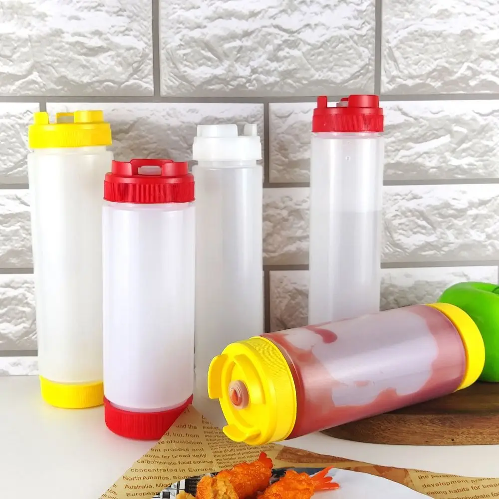 Double Head Sauce Bottles Big Capacity 16oz 20oz 24oz Squeeze Bottles Portbale Plastic Tomato Catchup Dispenser Picnic Cooker