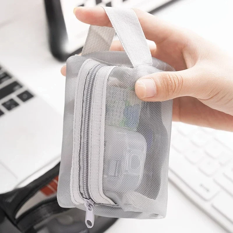 New Transparent Bag Mini Zipper Portable Square Nylon Mesh Coin Purse Large Capacity Key Earphone Organizer Pouch Card Bag
