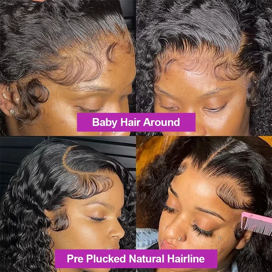 Diepe Golf Kant Frontale Kanten Voorkant 200 Dichtheid Korte Bob 13x4 Echt haar Voorgeplukte Braziliaanse pruik 13x6 Lijmloze krullende Remy-pruiken