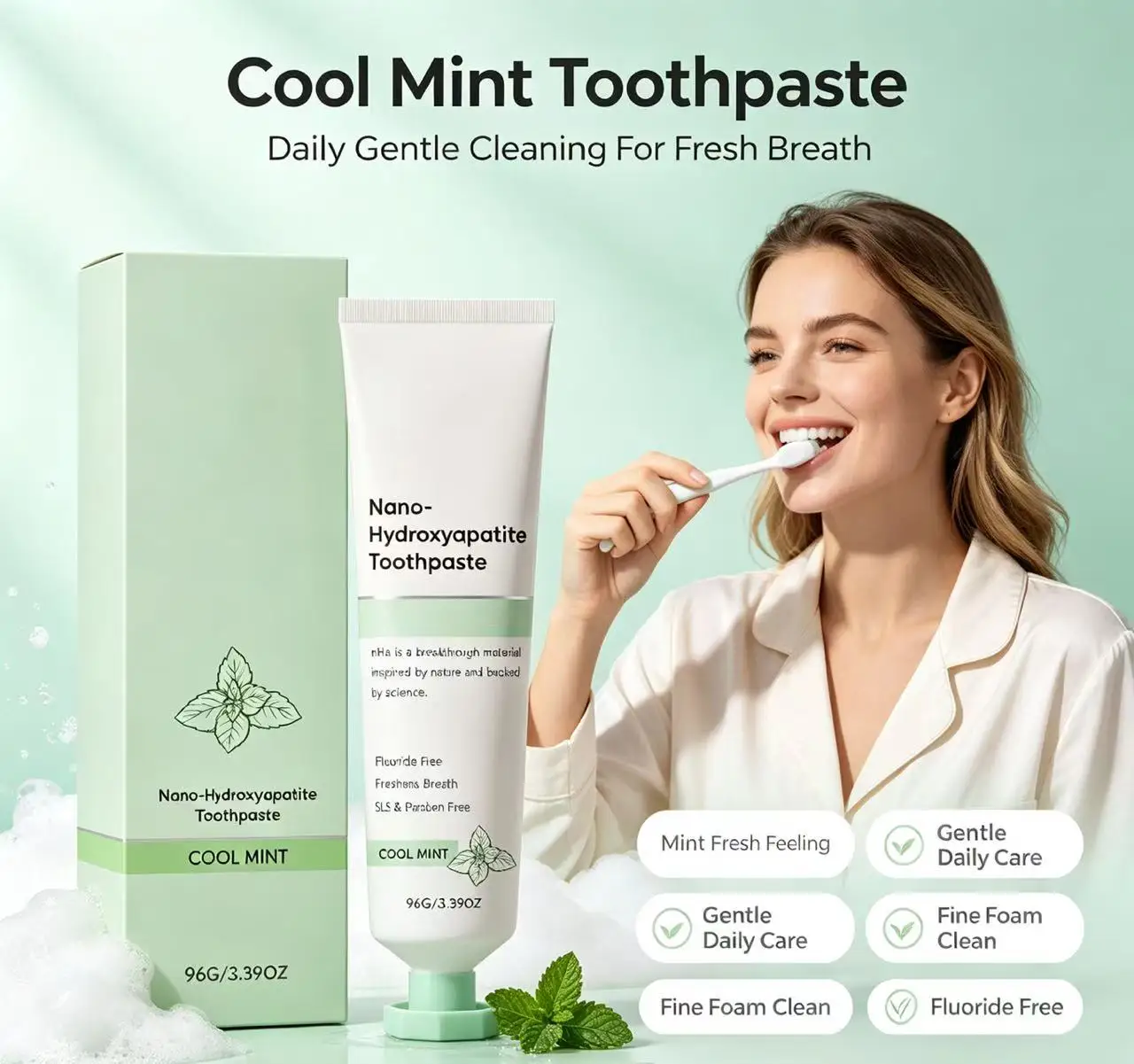 Cool Mint Nano‑Hydroxyapatite Toothpaste Mild Mint Formula For Daily Teeth Cleaning Refreshing Breath Home Oral Care Toothpaste